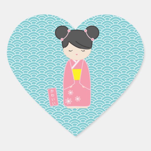 かわいいピンクコケシ ハートシール (正面)