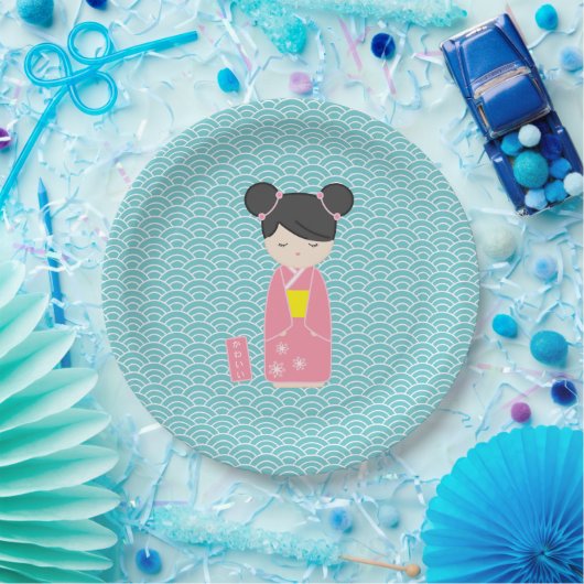 かわいいピンクコケシ ペーパープレート (パーティー)