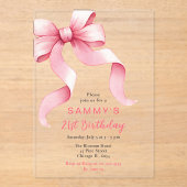 かわいいピンクコケットボウバースデーパーティー アクリル招待状 (正面)