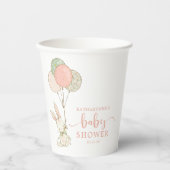 かわいいピンクコテージバニーラビットベイビーシャワー 紙コップ (正面)