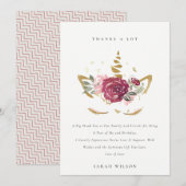 かわいいピンクゴールドの花のユニコーン 誕生日どんな年齢でも サンキューカード (正面/裏面)