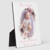 かわいいピンクゴールドの花の水彩 赤ちゃんの女の子の写真 フォトプラーク (側面)