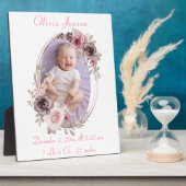 かわいいピンクゴールドの花の水彩 赤ちゃんの女の子の写真 フォトプラーク (側面)