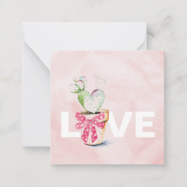 かわいいピンクサボテンのバレンタインデー ノートカード