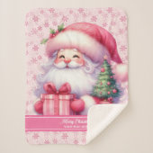 かわいいピンクサンタネームブランケットガールズホリデーギフト シェルパブランケット (正面)