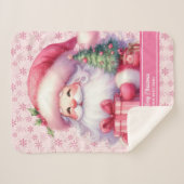 かわいいピンクサンタネームブランケットガールズホリデーギフト シェルパブランケット (正面(横))