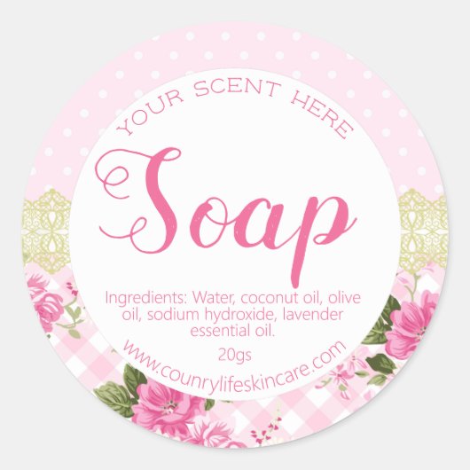 かわいいピンクシャビーシックなレース体バターラベル ラウンドシール (正面)