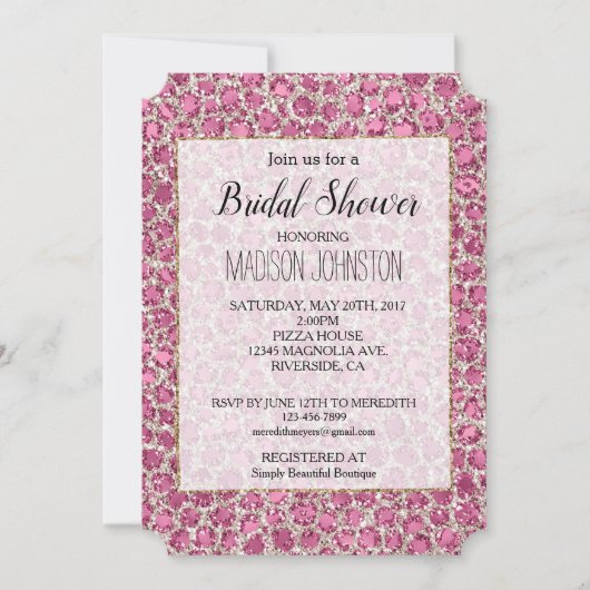 かわいいピンクシルバーグリッター豹 招待状 (正面)