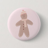 かわいいピンクジンジャーブレッドマンイラストレーション 缶バッジ (正面)