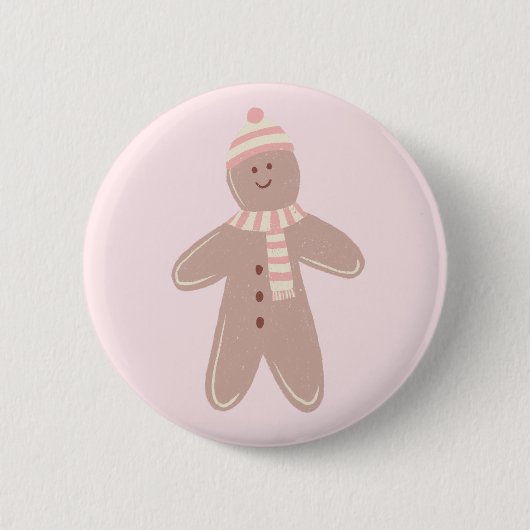 かわいいピンクジンジャーブレッドマンイラストレーション 缶バッジ (正面)