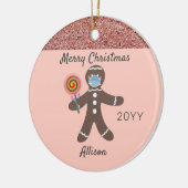 かわいいピンクジンジャーブレッドマン着用顔マスク セラミックオーナメント (左)