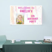 かわいいピンクスターズガールフォト誕生日へようこそ 横断幕 (トレードショー)