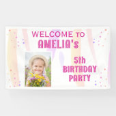 かわいいピンクスターズガールフォト誕生日へようこそ 横断幕 (横)
