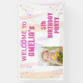 かわいいピンクスターズガールフォト誕生日へようこそ 横断幕 (縦)