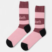 かわいいピンクストライプののパターン名文字 ソックス (左)