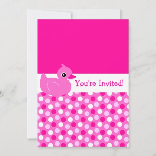 かわいいピンクダッキー（アヒルちゃん）と水玉模様誕生日招待状 招待状 (裏面)