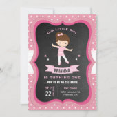 かわいいピンクツチガールバレリーナ最初の誕生日パーティー 招待状 (正面)