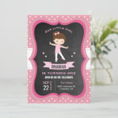 かわいいピンクツチガールバレリーナ最初の誕生日パーティー 招待状 (スタンド正面)