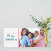 かわいいピンクティール(緑がかった色)クリスマスツリーズホリデーフォト シーズンカード (スタンド正面)