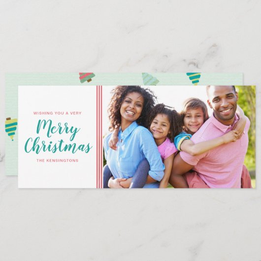 かわいいピンクティール（緑がかった色）クリスマスツリーズホリデーフォト シーズンカード (正面/裏面)