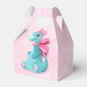 かわいいピンクティール（緑がかった色）ディーノ1st.誕生日パーティー フェイバーボックス (裏面サイド)