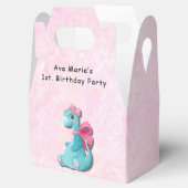 かわいいピンクティール（緑がかった色）ディーノ1st.誕生日パーティー フェイバーボックス (オープン)