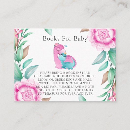 かわいいピンクティール（緑がかった色）恐竜の牡丹の本ベビー 名刺 (正面)