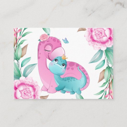かわいいピンクティール（緑がかった色）恐竜の牡丹の本ベビー 名刺 (裏面)