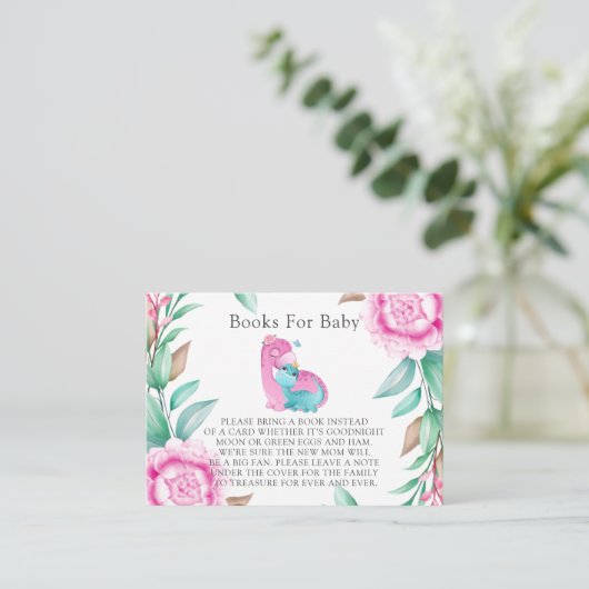 かわいいピンクティール（緑がかった色）恐竜の牡丹の本ベビー 名刺 (スタンド正面)