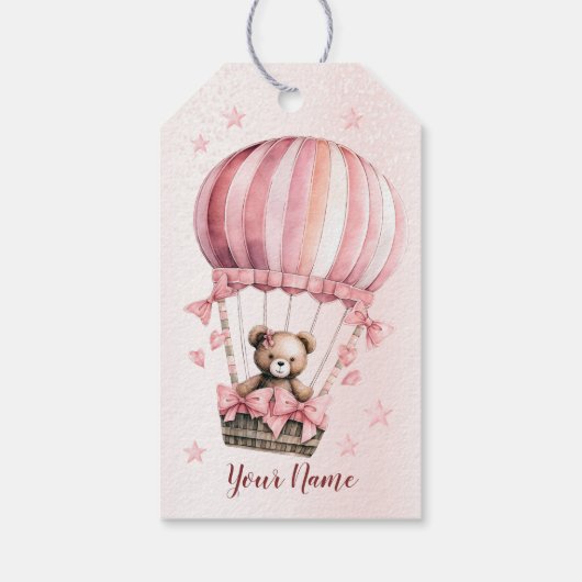 かわいいピンクテディベアホットエアバルーンパーティー ギフトタグ (裏面)