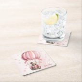 かわいいピンクテディベアホットエアバルーンパーティー スクエアペーパーコースター (インサイチュ)