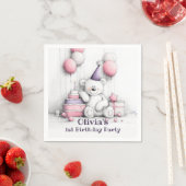 かわいいピンクテディベア1st誕生日パーティー スタンダードカクテルナプキン (インサイチュ)