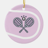 かわいいピンクテニスボール&ラケットかわいいガーリー セラミックオーナメント (正面)