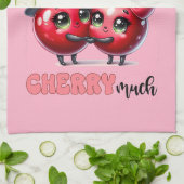 かわいいピンクトレンディーレッドさくらんぼカップル キッチンタオル (折り畳み)