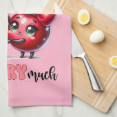 かわいいピンクトレンディーレッドさくらんぼカップル キッチンタオル (四つ折り)