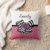 かわいいピンクドットパープルバラシェブロンボウと名前 クッション (ブランケット)