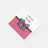 かわいいピンクドットパープルバラシェブロンボウと名前 スタンダードカクテルナプキン (角)