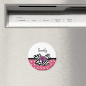 かわいいピンクドットパープルバラシェブロンボウと名前 マグネット (インサイチュ (食洗機))