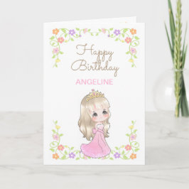 かわいいピンクドレスプリンセスフローラフォト誕生日 カード