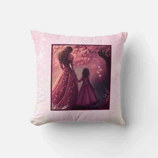 かわいいピンクドレスマムドーター引用文 ユニーク クッション (正面)