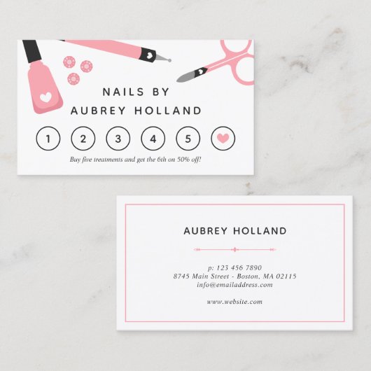 かわいいピンクネイルアーティストツールロイヤリティカード 名刺 (正面/裏面)