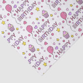 かわいいピンクハッピーバースデーカップケーキ，スターとハート 薄葉紙 (詳細)