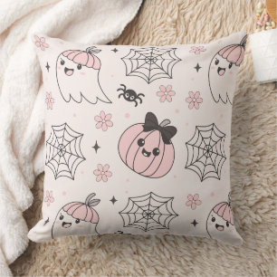 かわいいピンクハロウィンパターンと幽霊、カボチャ クッション