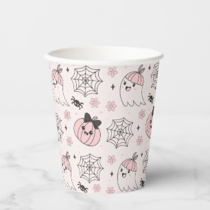 かわいいピンクハロウィンパターンと幽霊、カボチャ 紙コップ