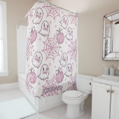 かわいいピンクハロウィーン幽霊&パンプキン シャワーカーテン (インサイチュ)