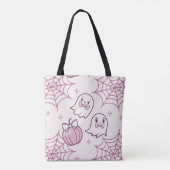 かわいいピンクハロウィーン幽霊&パンプキン トートバッグ (裏面)