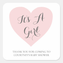 かわいいピンクハートその女の子の赤ちゃんシャワー スクエアシール