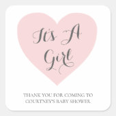 かわいいピンクハートその女の子の赤ちゃんシャワー スクエアシール (正面)
