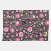 かわいいピンクハートとフラワードッグ母フォトコラージュ キッチンタオル (横)