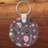 かわいいピンクハートとフラワードッグ母フォトコラージュ キーホルダー (裏面)